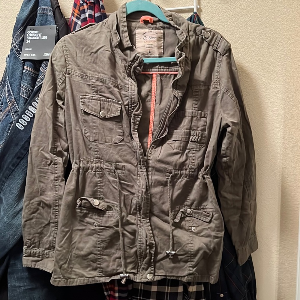 Olive colored light cargo jacket
